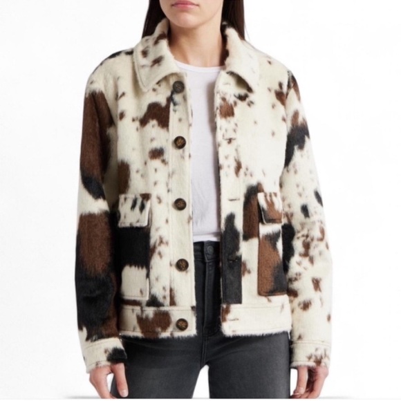 Bernardo Faux Fur Calf Hair Cow Print Jacket Size XL - Picture 2 of 7